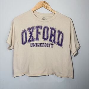 Official University of Oxford Cream Cropped Graphic T-Shirt M
